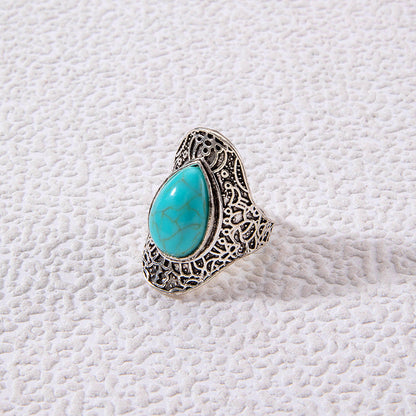 Vintage Geometric Turquoise Ring Set Alloy Fashion Jewelry