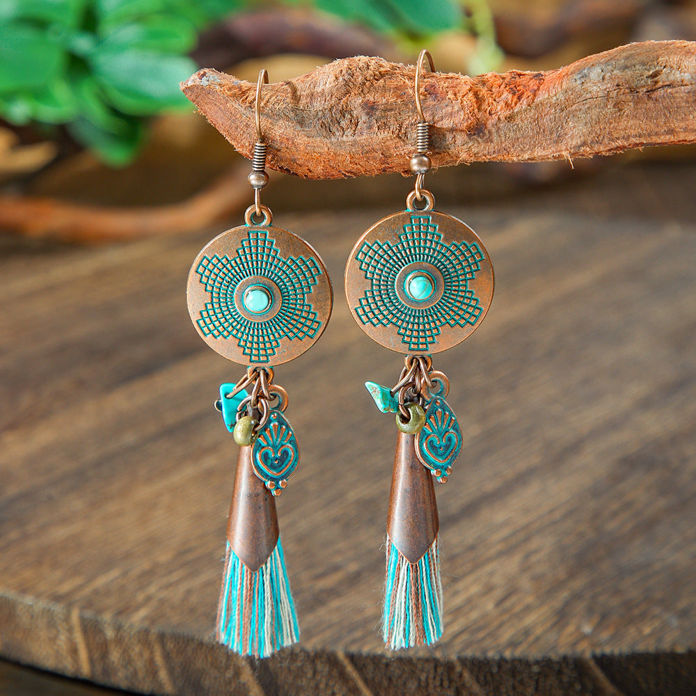 Vintage Geometric Turquoise Drop Earrings Statement Jewelry
