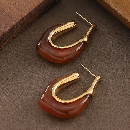 U-Shape Geometric Resin Earrings With 925 Sterling Silver
