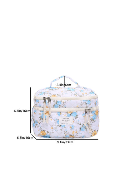 Flower Print Large Capacity Quilted Makeup Bag