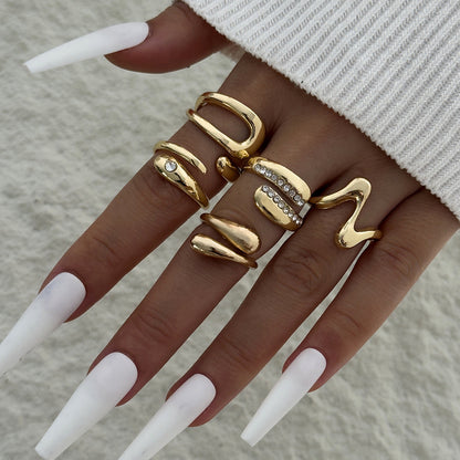 Geometric Hollow Statement Ring Set Stylish Mixed Metal Rings