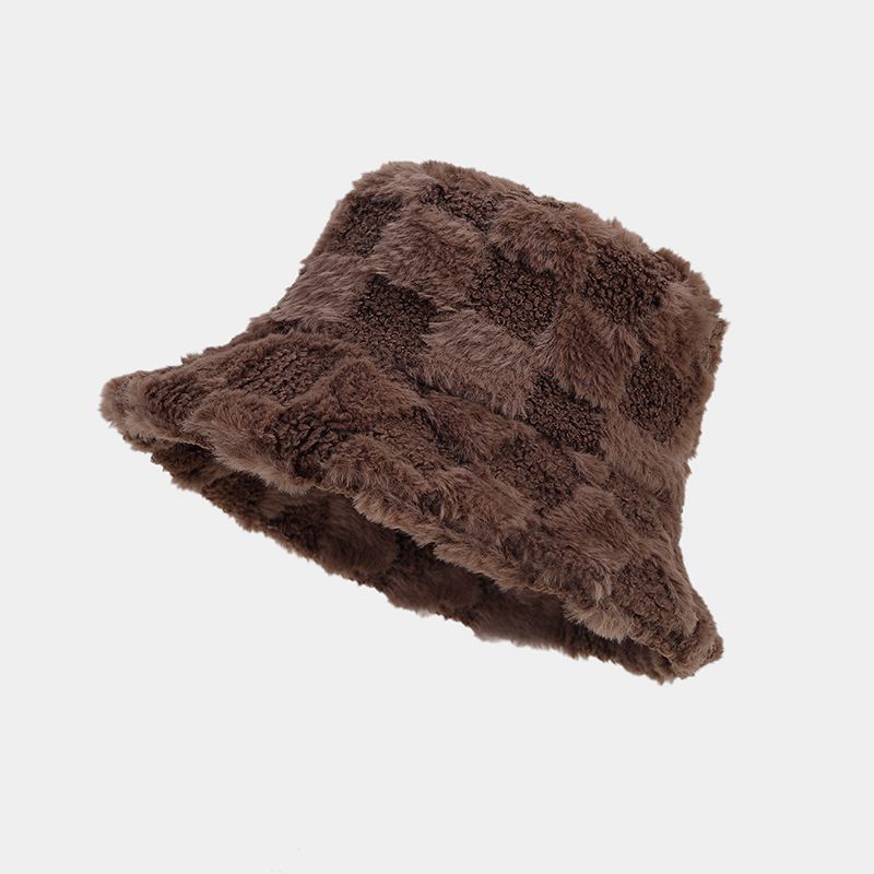Winter Fuzzy Trendy Plaid Thick Warm Bucket Hat