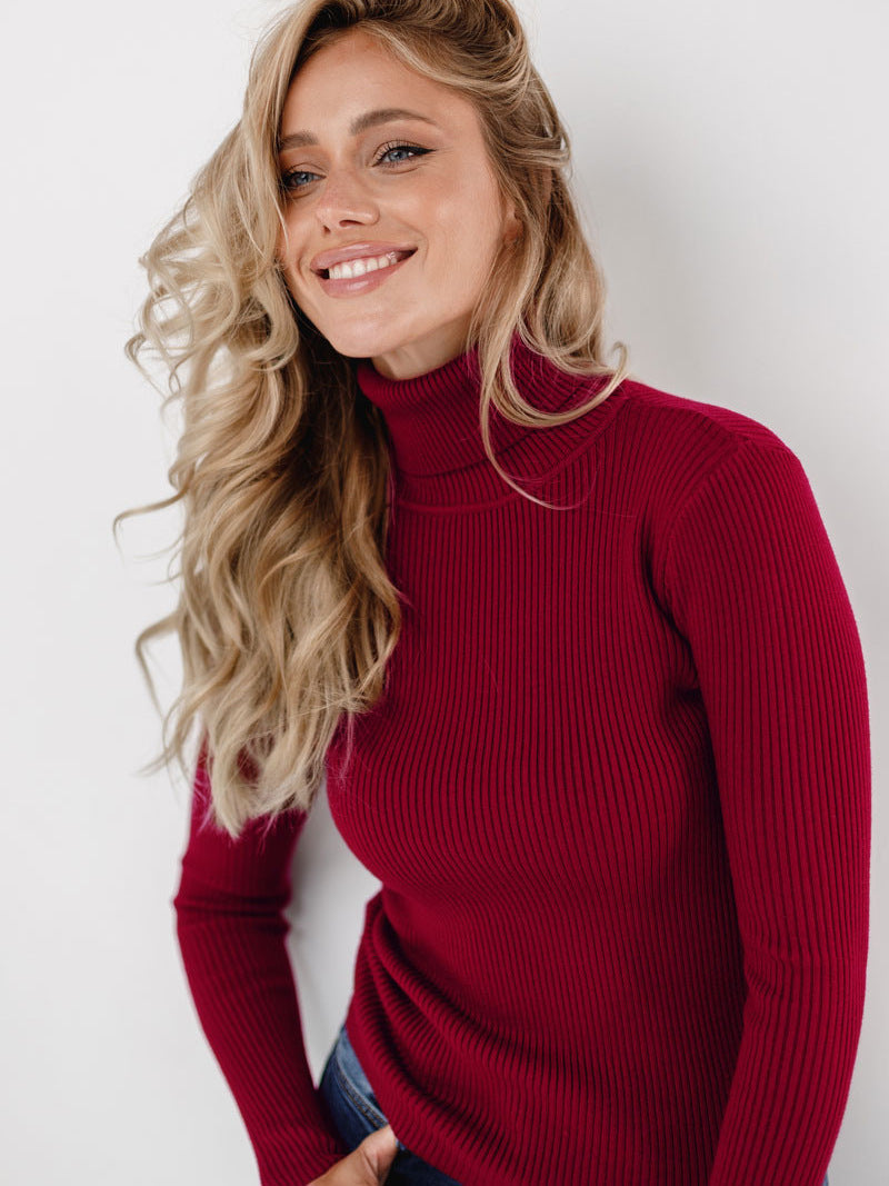 High Neck Knitted Sweater Comfortable Casual Pullover