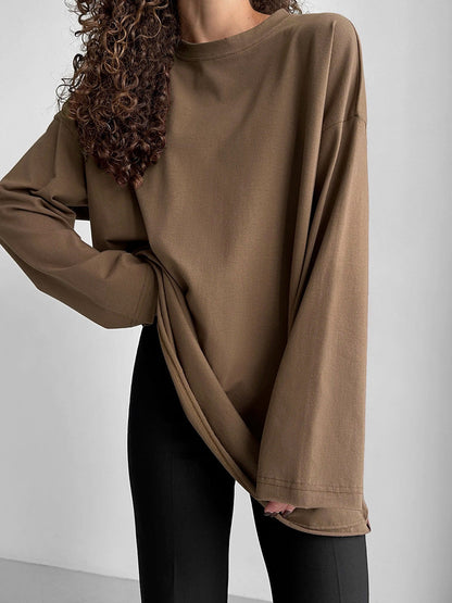 Oversized Solid Color Cotton T-Shirt for Women