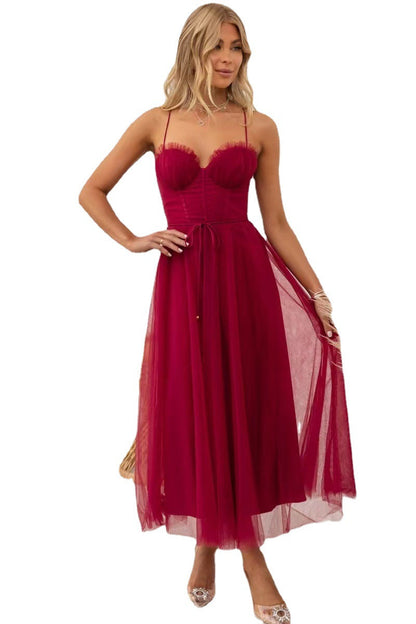 Sleeveless Mesh Midi Dress Elegant Party Wear