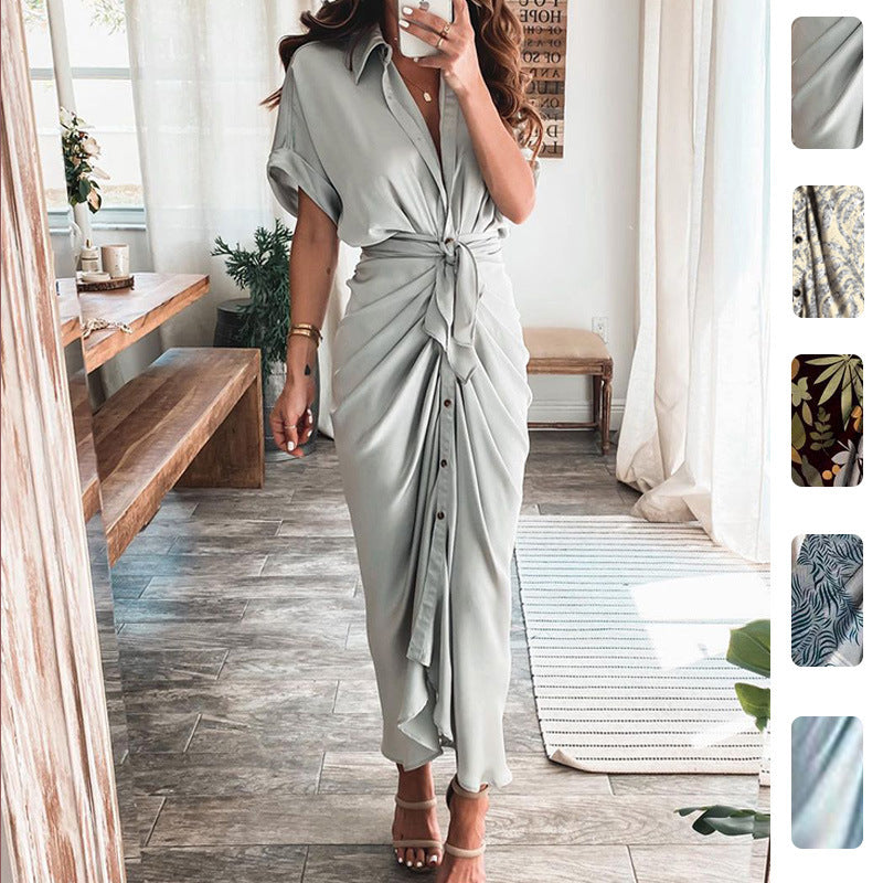 Trendy V-Neck Printed Maxi Dress Elegant Commuter Style