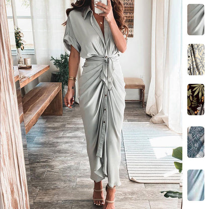 Trendy V-Neck Printed Maxi Dress Elegant Commuter Style