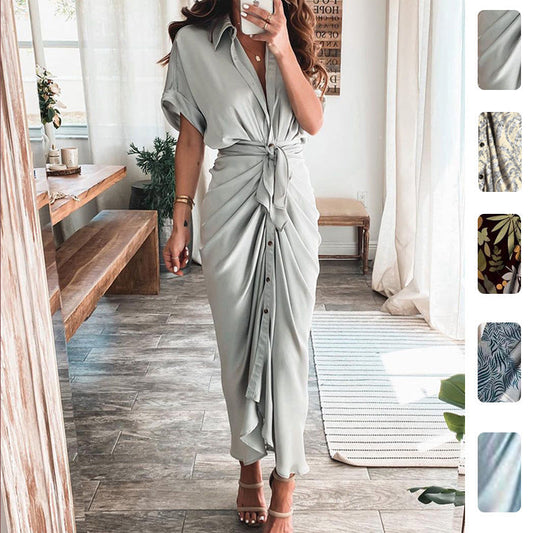 Trendy V-Neck Printed Maxi Dress Elegant Commuter Style