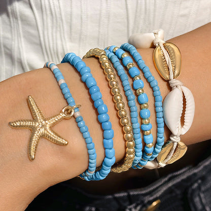Bohemian Seashell Beaded Anklets Set With Starfish Elements