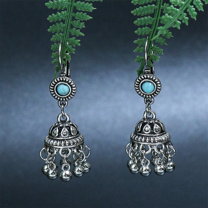 Bohemian Geometric Alloy Earrings with Bell Detail