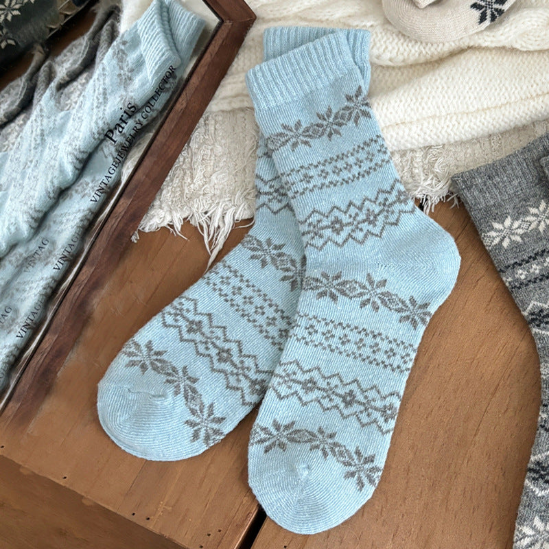 Vintage Snowflake Print Thicken Warm Crew Socks