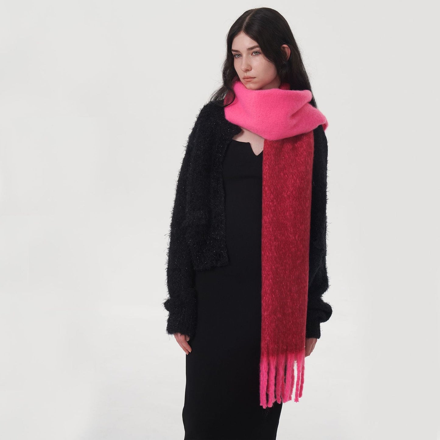 Solid Color Splicing Mohair Soft Scarve