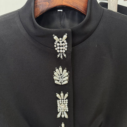 Trendy Black Beaded Jacket And Pants Set