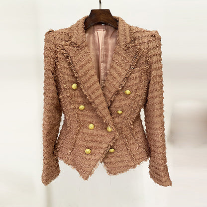 Trendy Fringed Tweed Blazer For Elegant Style