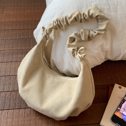 Retro Velvet Drawstring Dumpling Bag Casual Chic Shoulder Bag