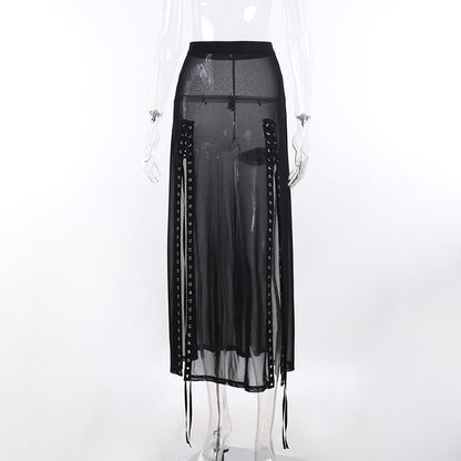 Solid Lace Sheer Long Dress for Women