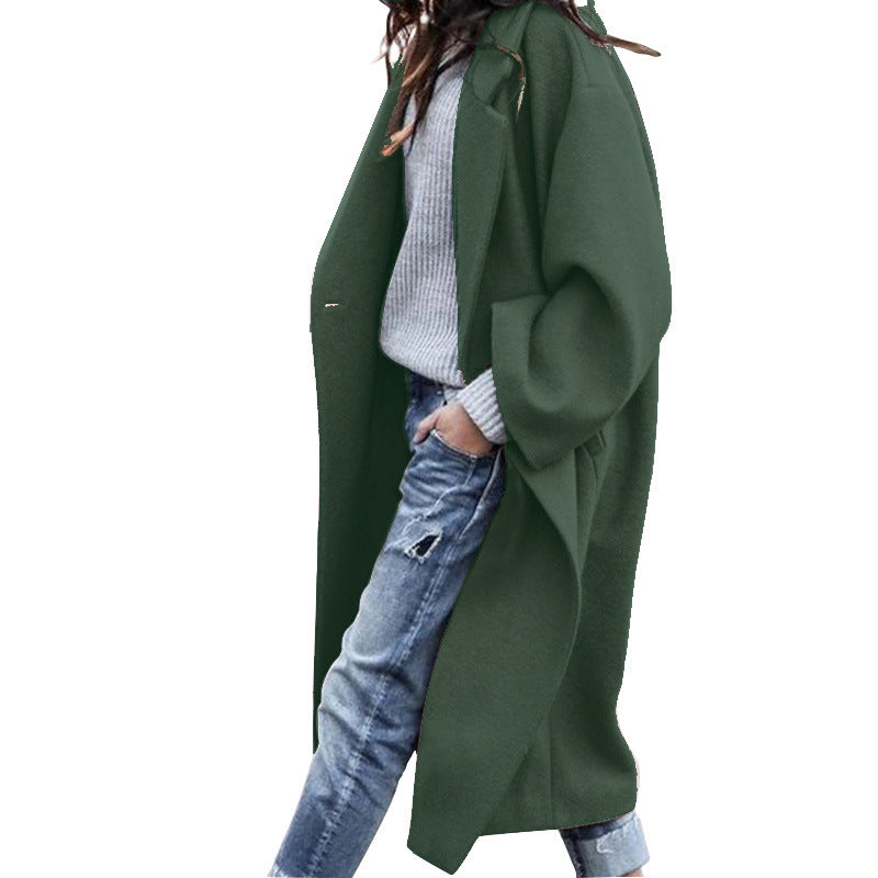 Casual Long Coat Elegant Solid Color Warm Wool Blend Outerwear