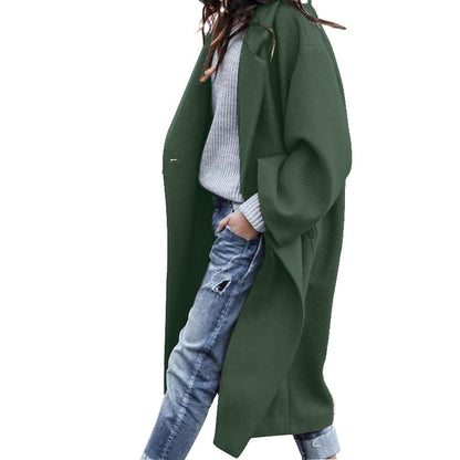 Casual Long Coat Elegant Solid Color Warm Wool Blend Outerwear