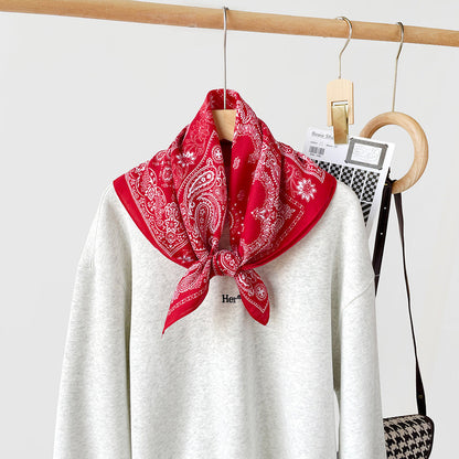 Splicing Print Vintage Square Silk Scarf