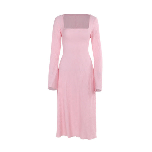 Elegant Slim-Fit Long Sleeve Square Neck Maxi Dress