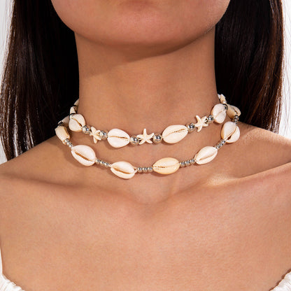 Bohemian Shell Bead Necklace With Starfish And Palm Tree Accents