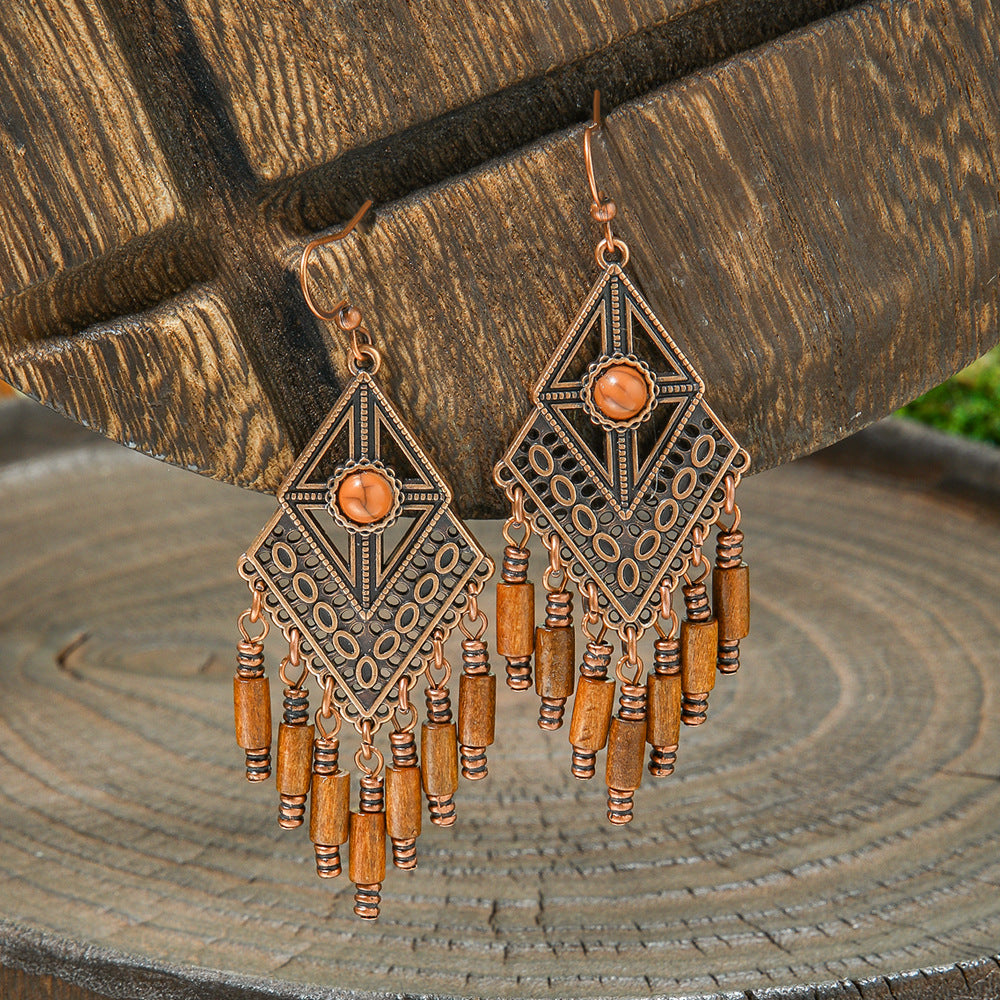 Bohemian Vintage Brown Earring Set Geometric Tassel Earrings