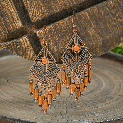 Bohemian Vintage Brown Earring Set Geometric Tassel Earrings
