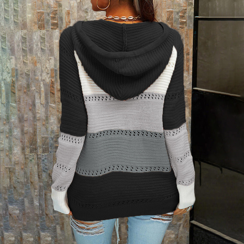 Cardigan Lace Sweater Long Sleeve Contrasting Color Stitching Ladies Coat