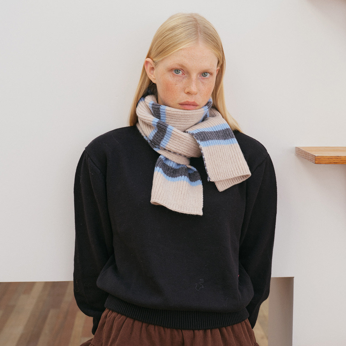 Striped Knit Wool Scarf for Women Casual Soft Neck Warmer