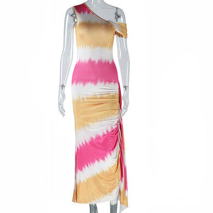 Bodycon Dress With Asymmetrical Neckline Printed Mid-Length Dress