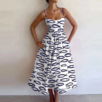 New Women's Casual A-Line Dress Solid Color Pleated Maxi Dress