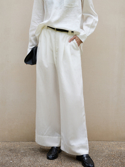 Elegant Wide-Leg Tencel Linen Pants for Women