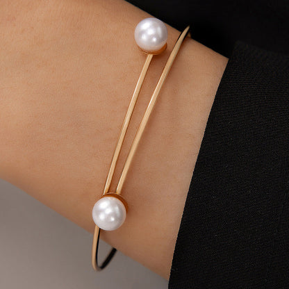 Floral Pearl Open Cuff Bracelet Stylish Fresh Design