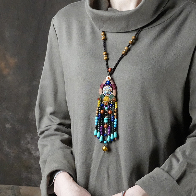 Ethnic Sweater Chain Retro Tassel Bohemian Necklace Jewelry Personalized Tibetan Sweater Chain