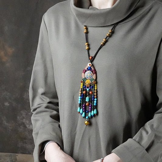 Ethnic Sweater Chain Retro Tassel Bohemian Necklace Jewelry Personalized Tibetan Sweater Chain