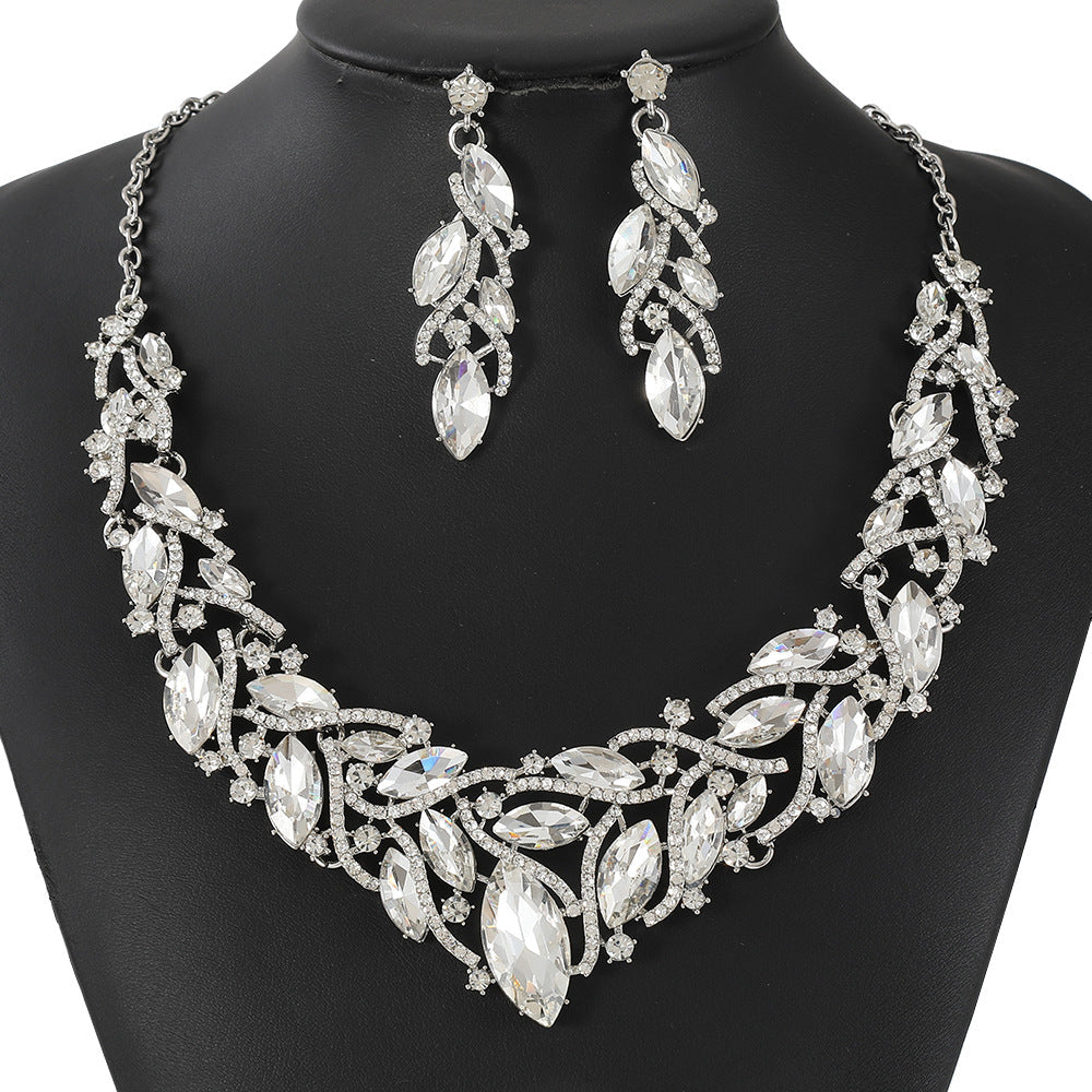 Crystal Gemstone Necklace and Earring Set with Floral Design for Elegant Occasions