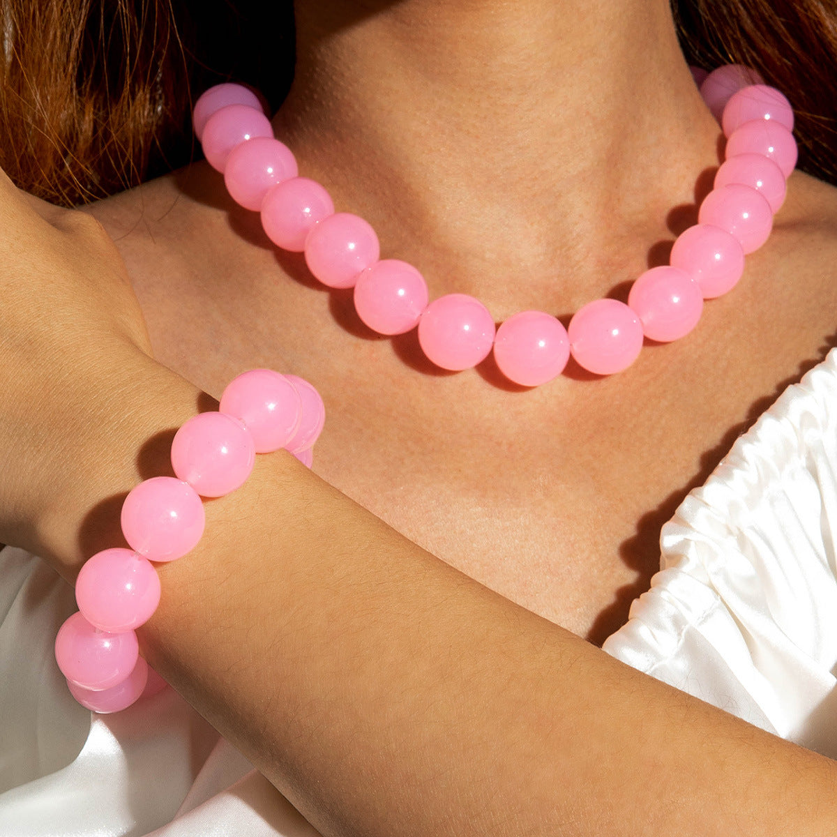 Dopamine Colorful Acrylic Beaded Necklace Trendy Sweet Style