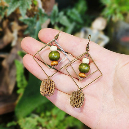 Geometric Plant-Inspired Wooden Earrings