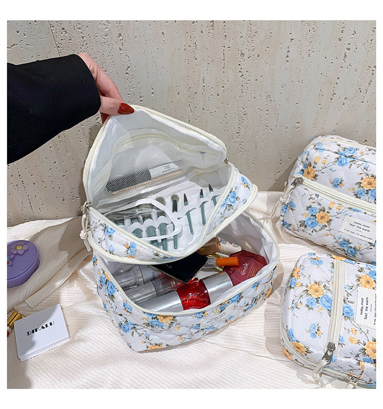 Flower Print Large Capacity Quilted Makeup Bag