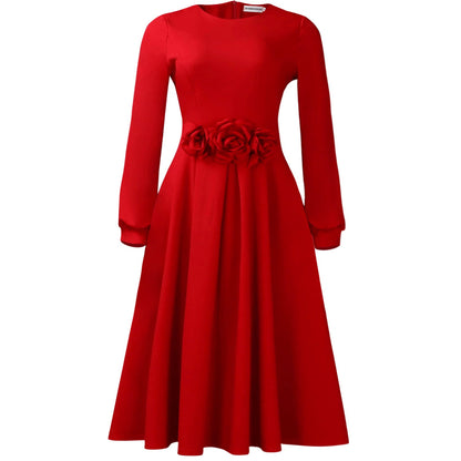 African Floral A-Line Dress Elegant Casual Long Sleeve
