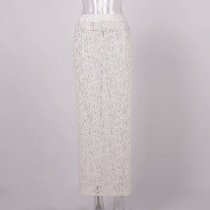 White Lace A-Line Skirt Trendy Casual Summer Dress