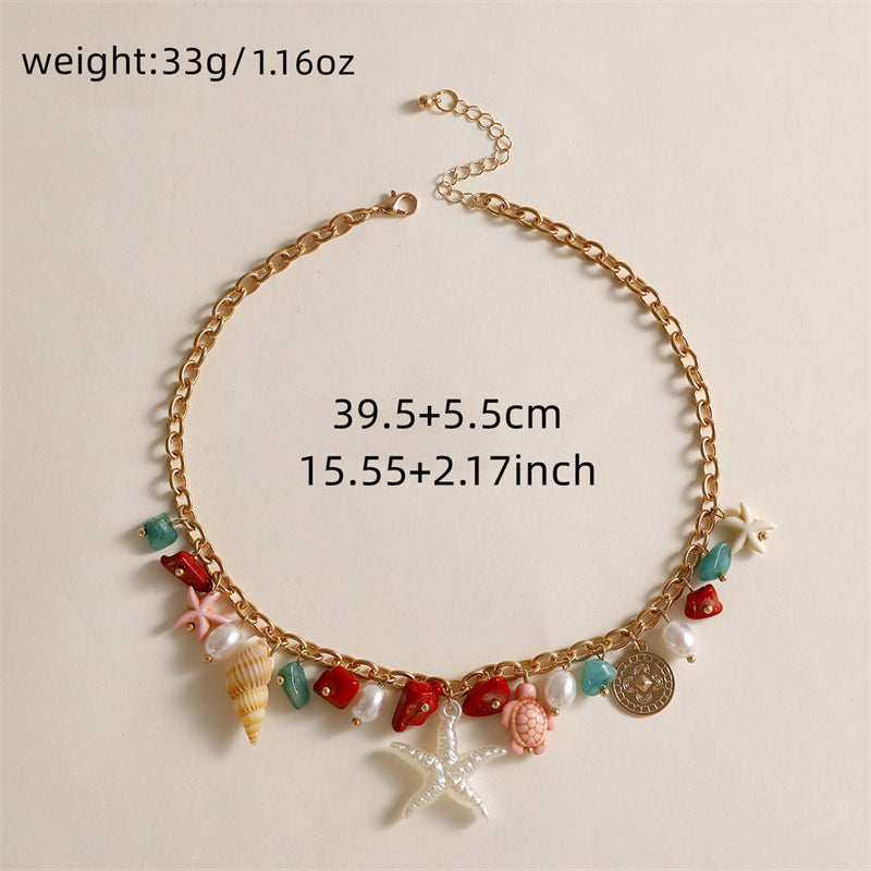 Trendy Shell Conch Pendant Layered Chain Necklace