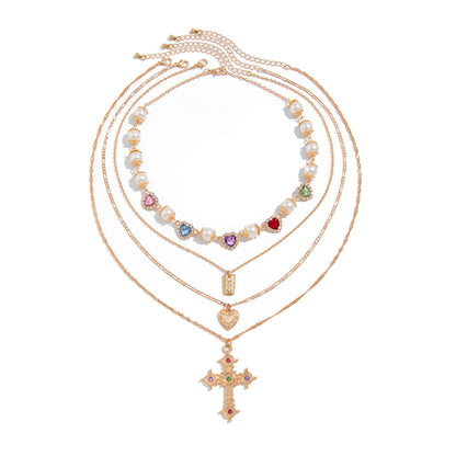 Personalized Rhinestone Cross Layered Necklace For Women