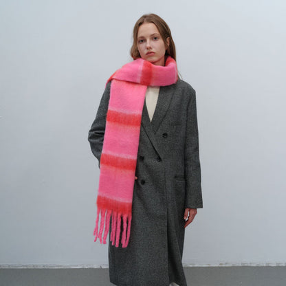 Color Block Striped Simple Tassel Knit Scarve