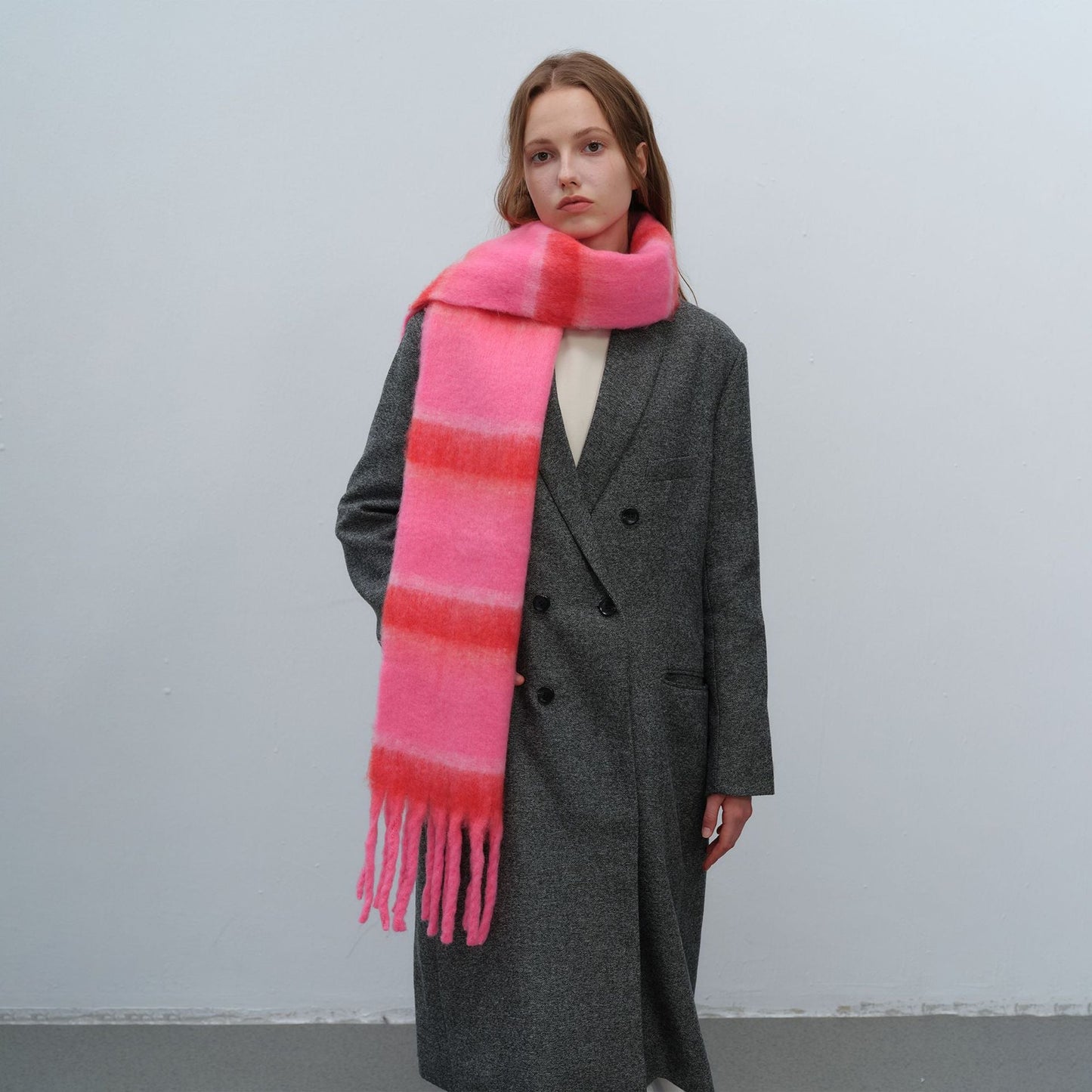 Color Block Striped Simple Tassel Knit Scarve