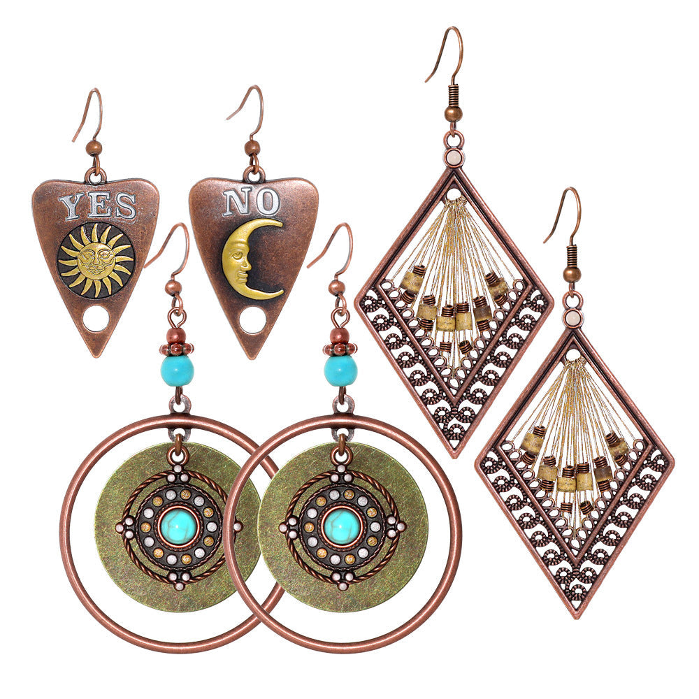 Bohemian Geometric Drop Earrings Stylish Round Triangle Design Zinc Alloy