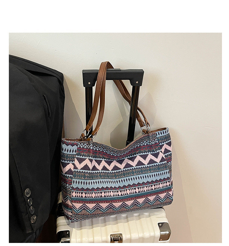 Trendy Ethnic Style Large Capacity Canvas Tote Bag