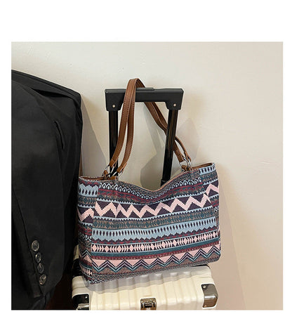 Trendy Ethnic Style Large Capacity Canvas Tote Bag