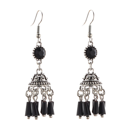 Black Crystal Tassel Lantern Earrings Vintage Inspired Fashion Jewelry