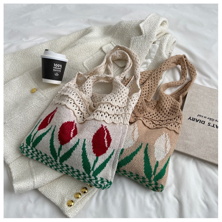 Vintage Flower Jacquard Knit SHoulder Bag